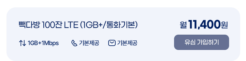 빽다방 100잔 LTE (1GB+/통화기본)