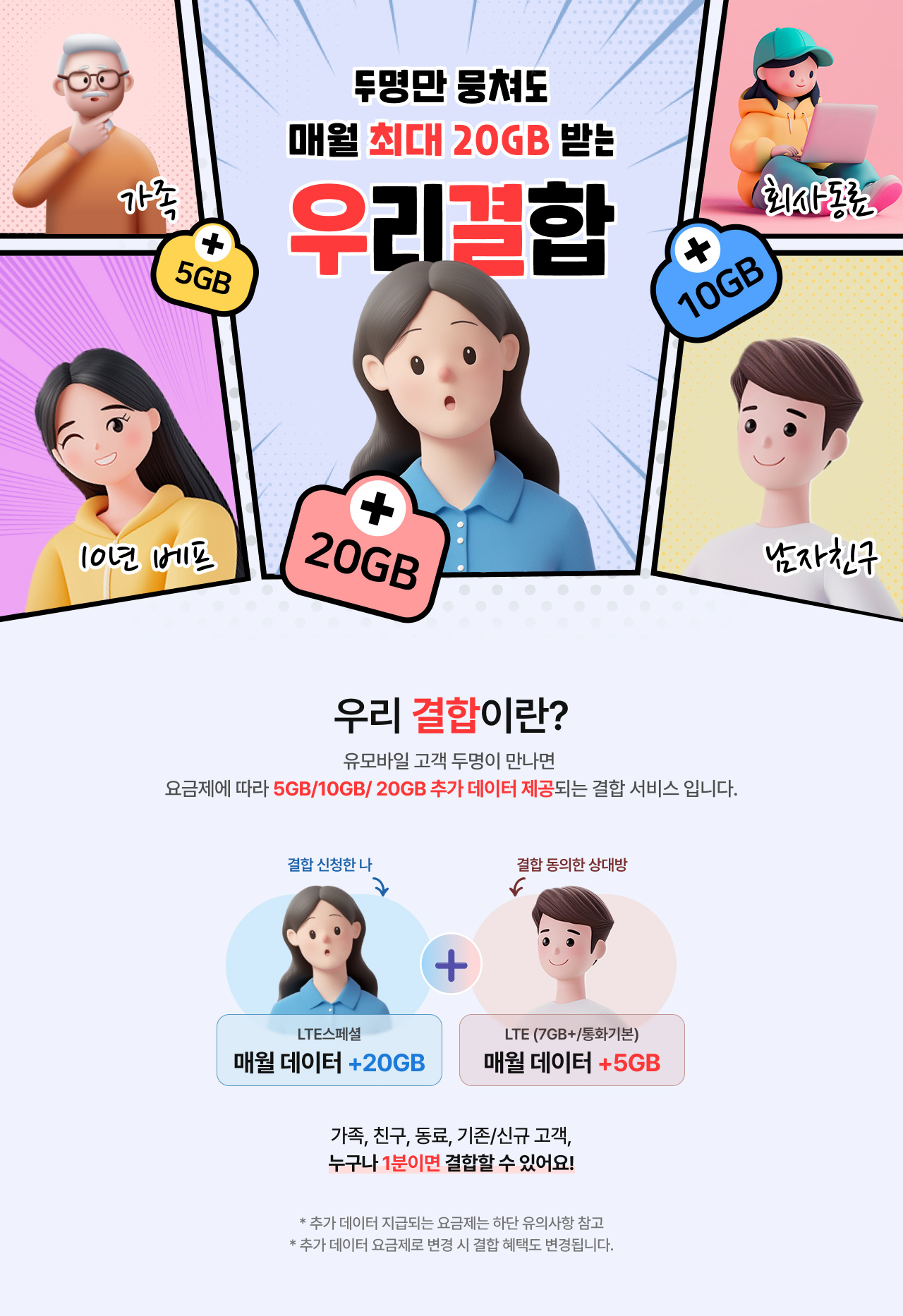 두 명만 뭉쳐도 매월 최대 20GB 받는 우리결합